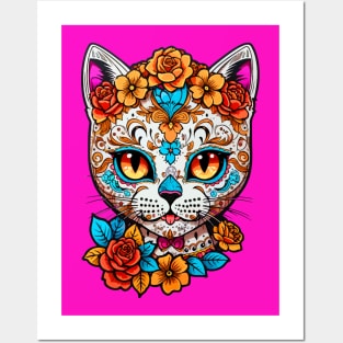 Sugar Skull Cat  Halloween Posters and Art